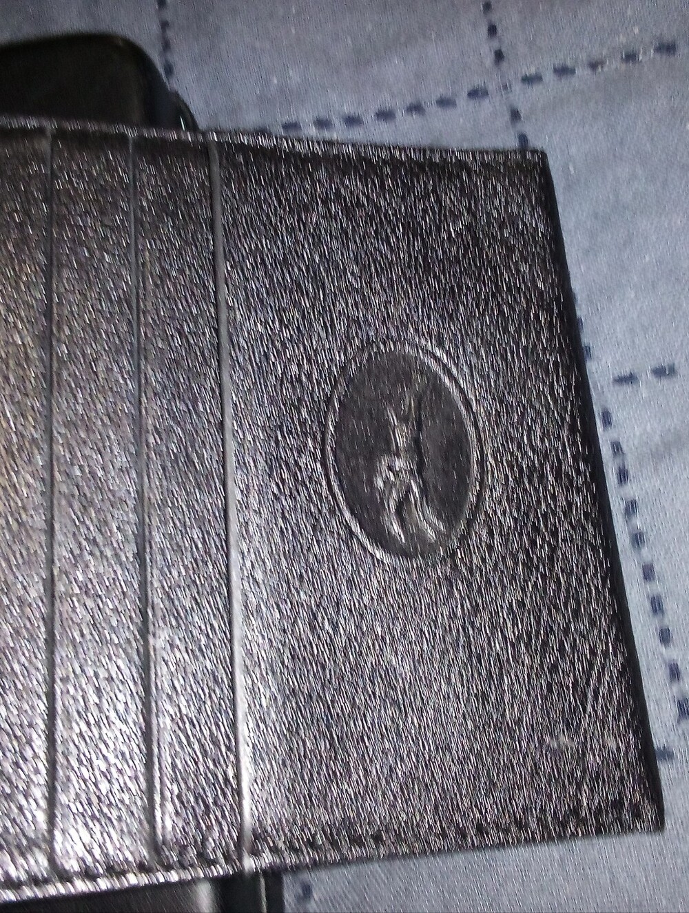 Black Leather Card Holder with Longchamp Embossed Logo